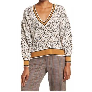 Veronica Beard Sweater Animal Print V Neck Wool Ronja
